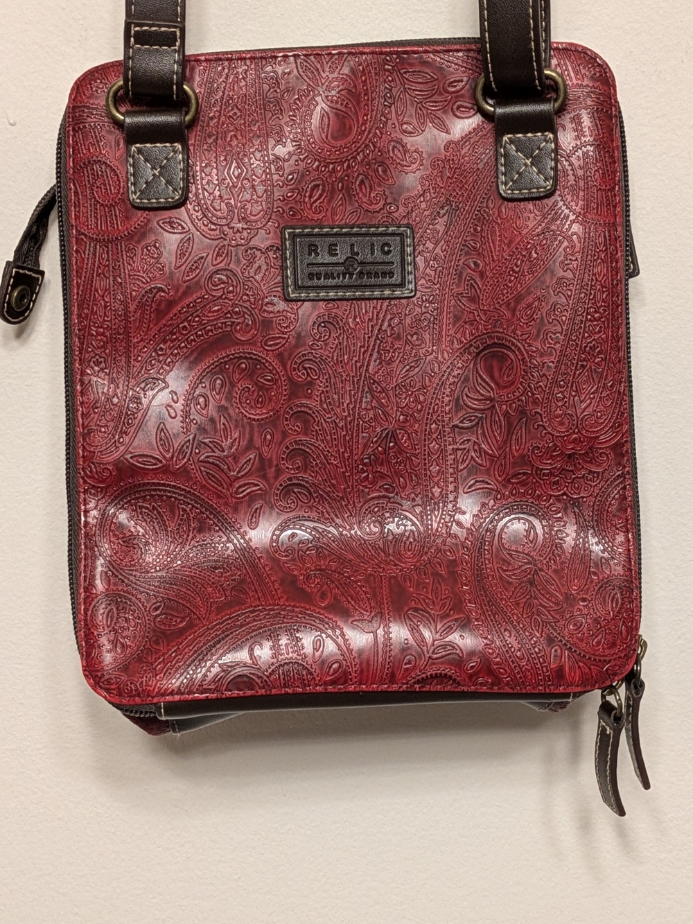 Relic Burgundy Embossed Paisley Crossbody Bag